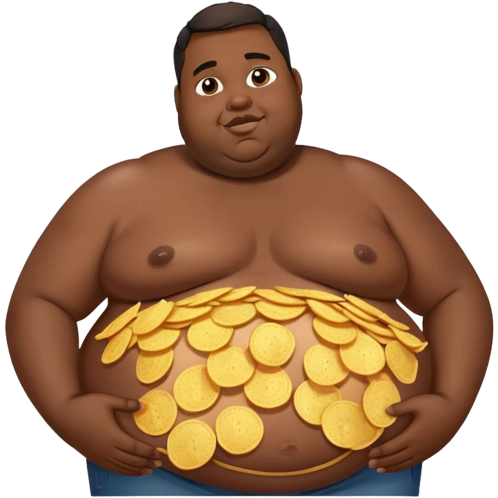 Fat black guy with chips on his exposed belly emoji