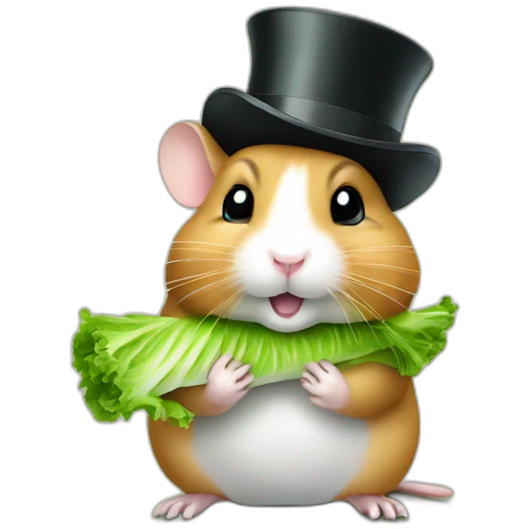 Hamster with top hat eating piece of lettuce emoji
