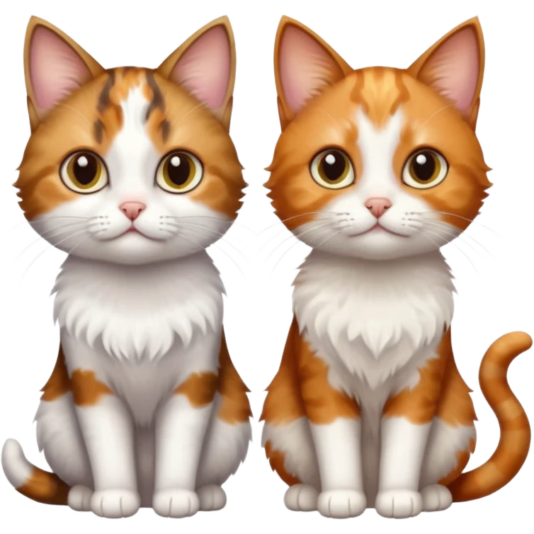 3 small cats different colours including brown tabby and white, patchy calico, and ginger and white emoji