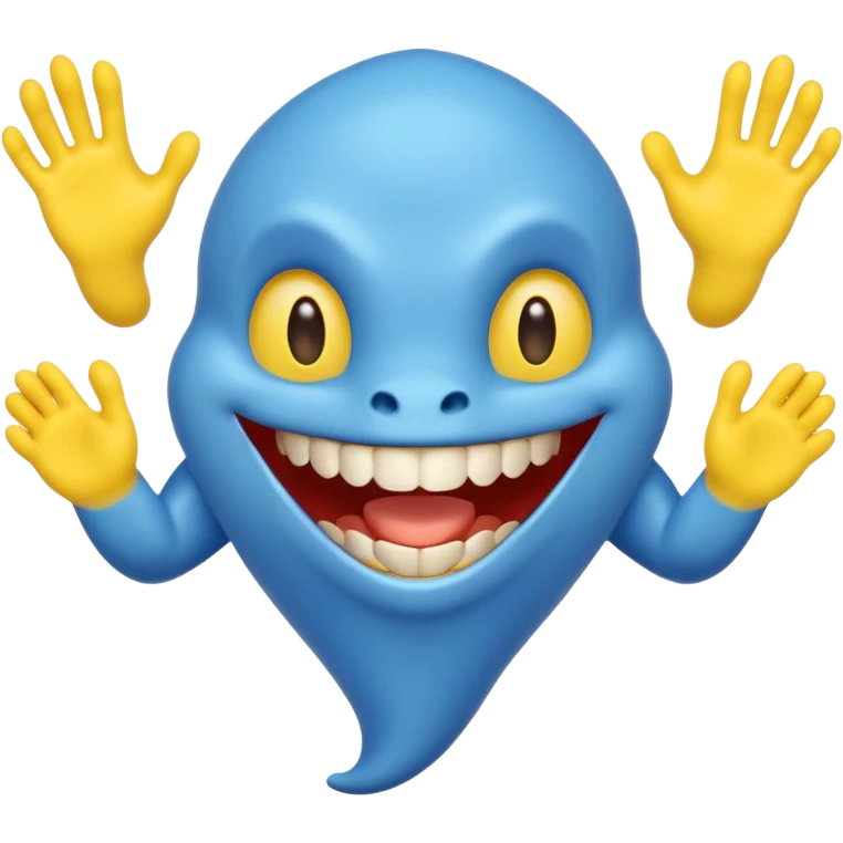 Make it be based off the horror game, poppy playtime.\n Make it have a head shape like a heart. Didn't make it tall, make it have sharp teeth, make its hands yellow, make it slipper, smiling and makes his feet yellow too.  And make it all blue emoji