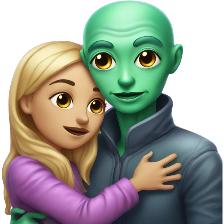 alien woman hugs man emoji