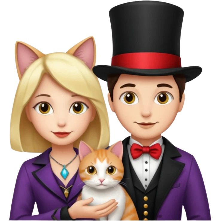magician couple and their pet cat emoji