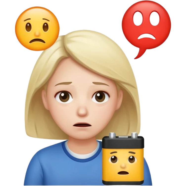 A kindergardenteacher with an empty battery icon above their head an exhausted and stressed face emoji