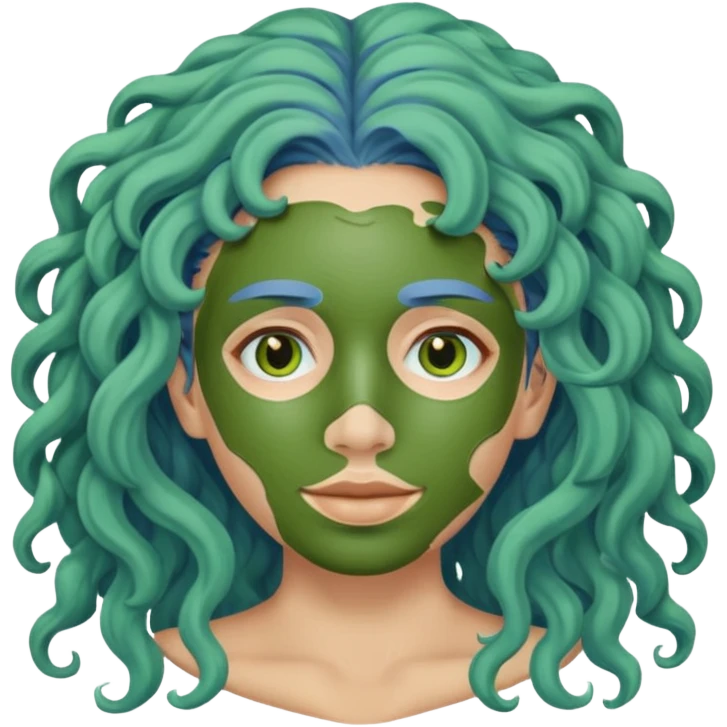 messy green clay mask curly long blue hair emoji