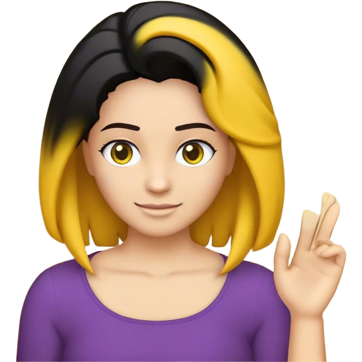 "Crie um emoji de rosto amarelo com contorno preto grosso, cabelo espetado roxo e contorno preto. Expresse desdém com sobrancelhas erguidas e sorriso de escárnio. Mãos mostram dedo do meio com unhas azuis e contorno preto. Fundo verde claro. Estilo de desenho à mão, vibrante." emoji