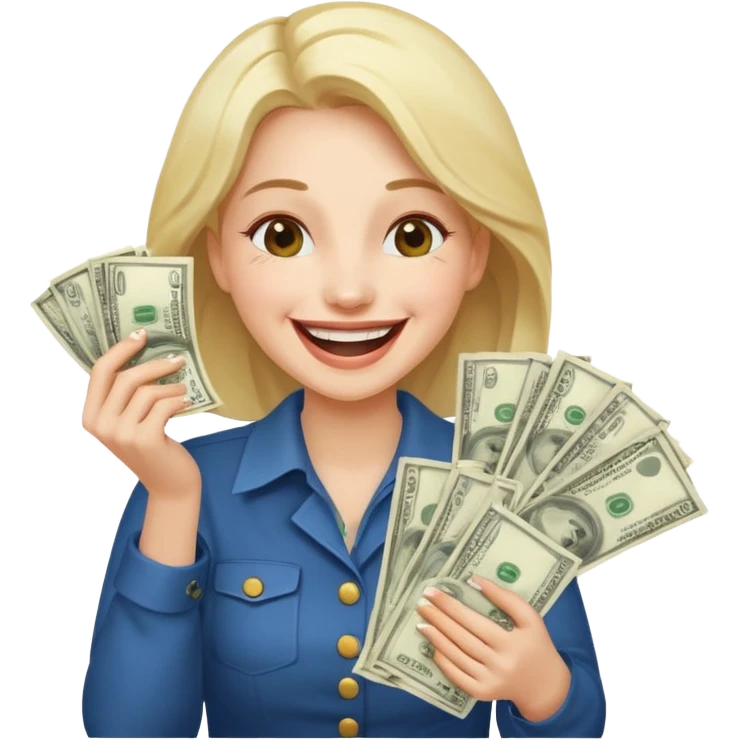 laughing woman holding lots of money emoji