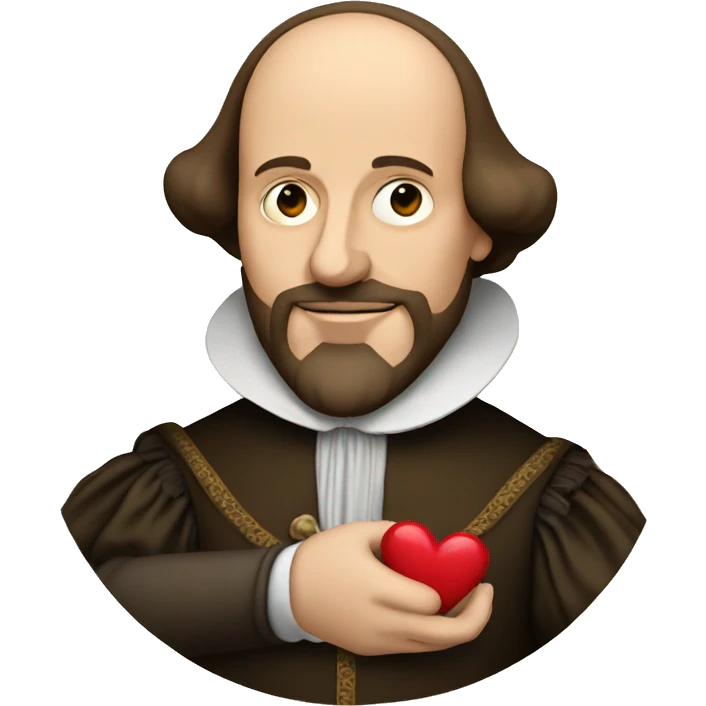 William Shakespeare holds a heart in his hand emoji