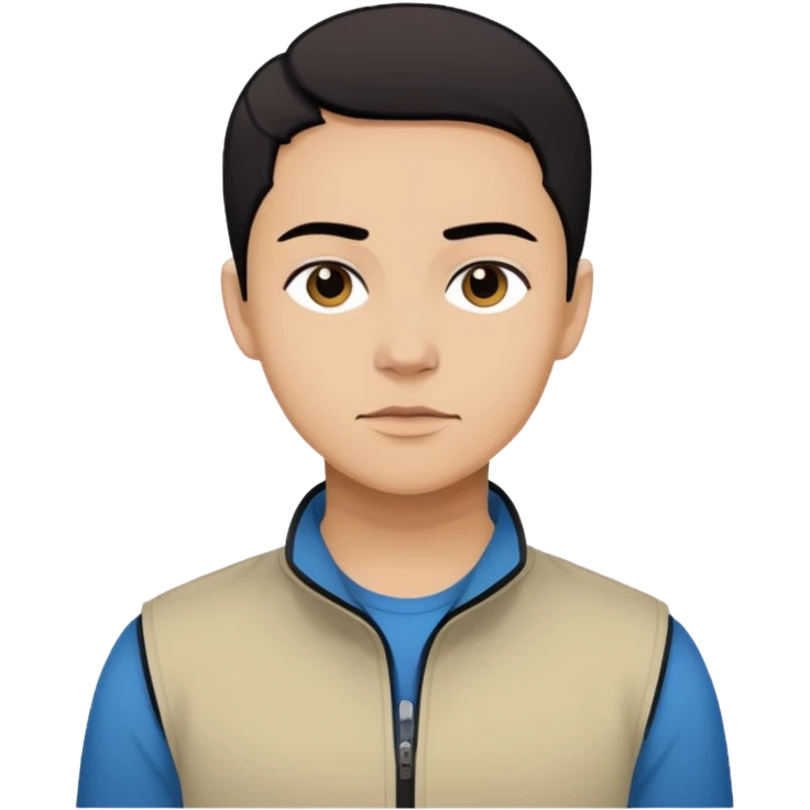 Create a stylized illustration of this person using the previously referenced comic style. Bold black outlines, flat colors, graphic novel look, neutral standing pose, consistent face proportions. emoji