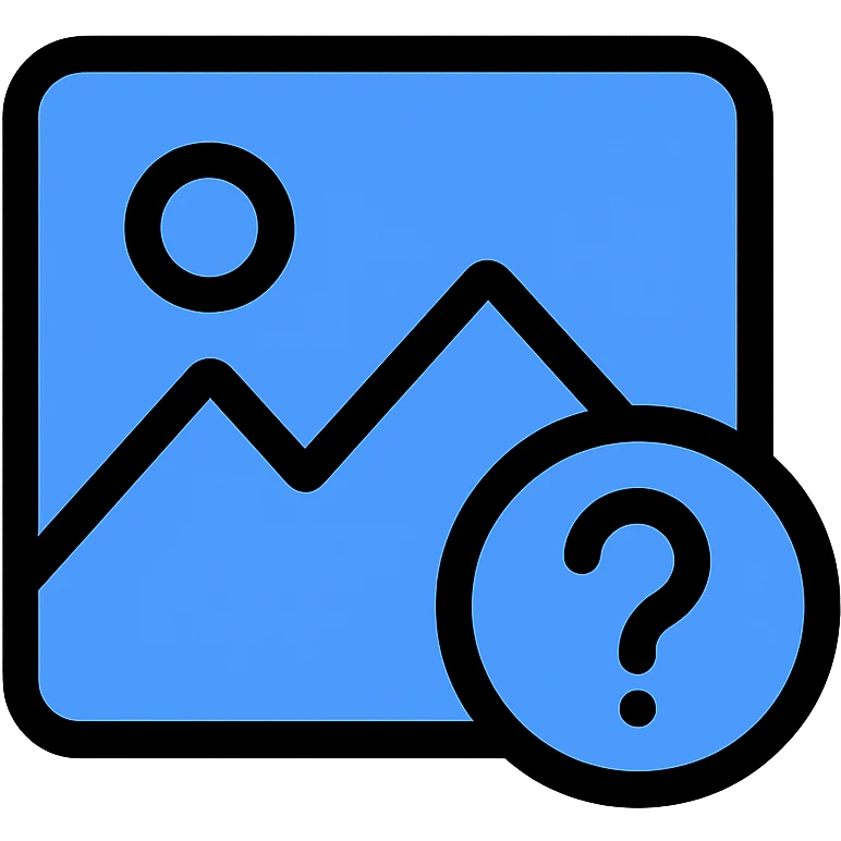 minimal image placeholder emoji icon with blue color and a question mark overlay emoji