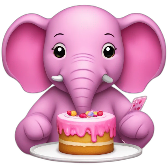 pink elefant playing poker eating a cake emoji