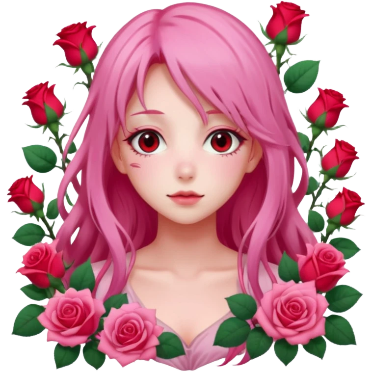 Gorgeous dreamy pastel pink anime lady roses with long hair emoji