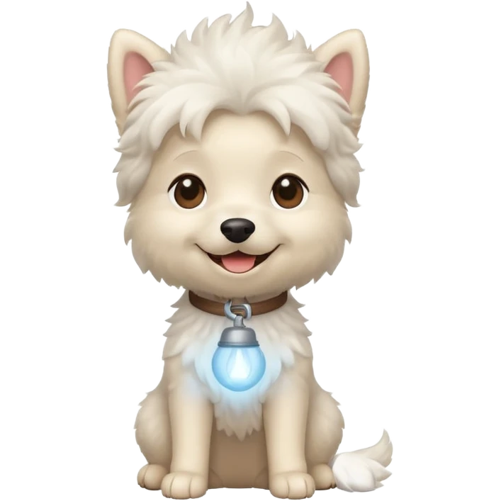 A little white dog with fluffy hair sitting happily emoji