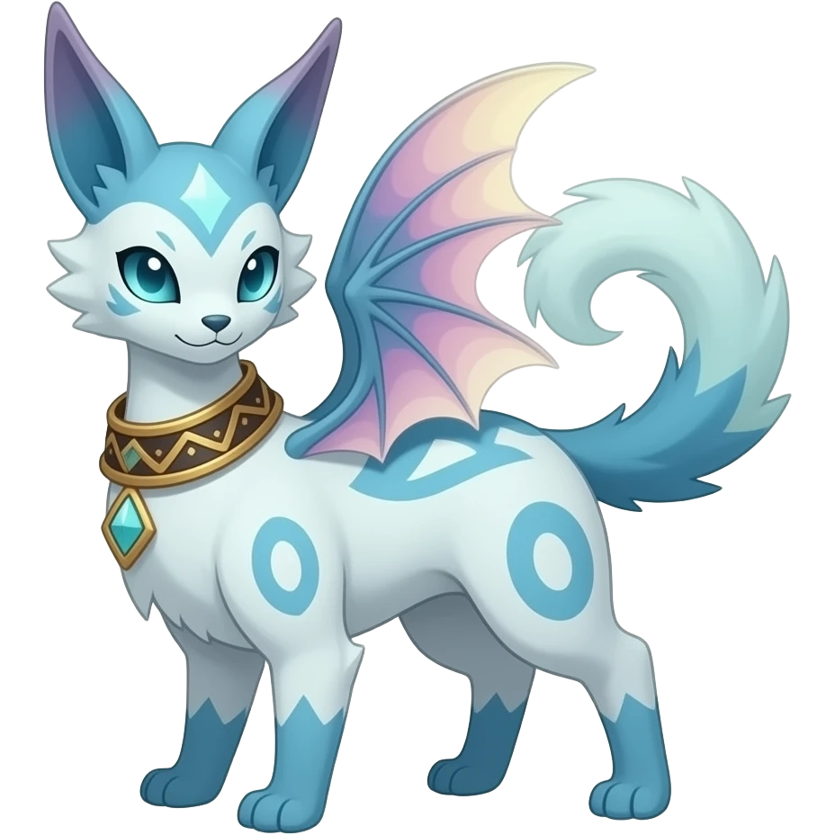 Slim tall elegant oriental freshets tribal painted Asian Absol-Glaceon-Sylveon-fusion-hybrid-creature emoji