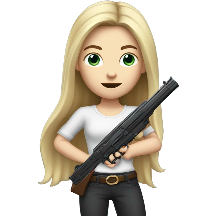 Pale girl Long brunette hair holding a gun  emoji