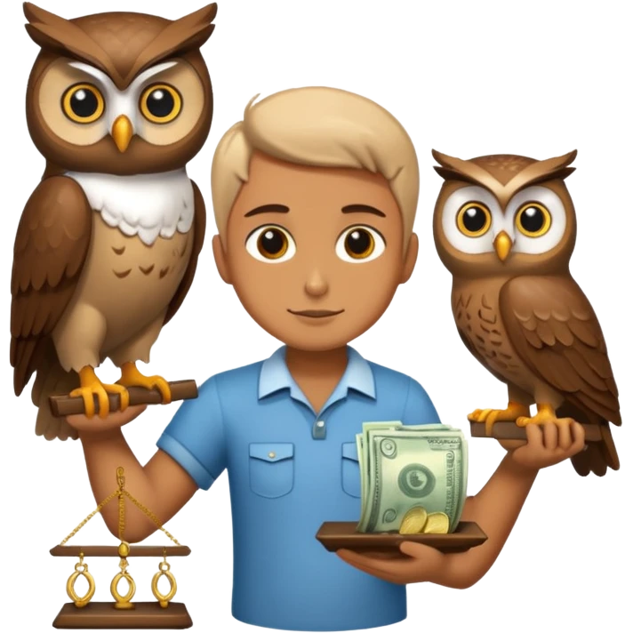 holding money and scale with two mascot owl emoji