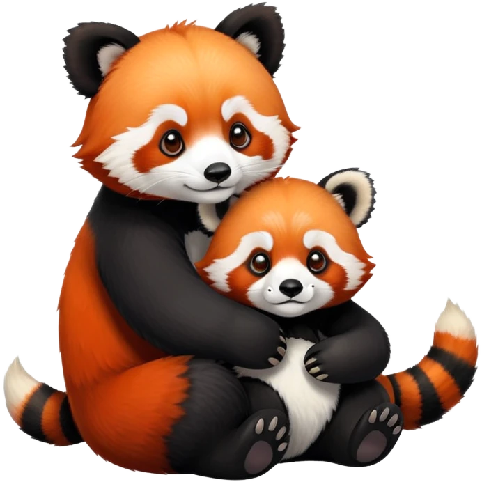 Small red panda perched on a large panda bear emoji