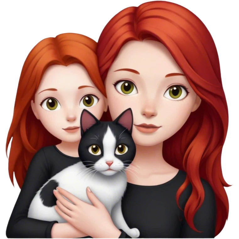 Long Red hair girl with black and white cat emoji