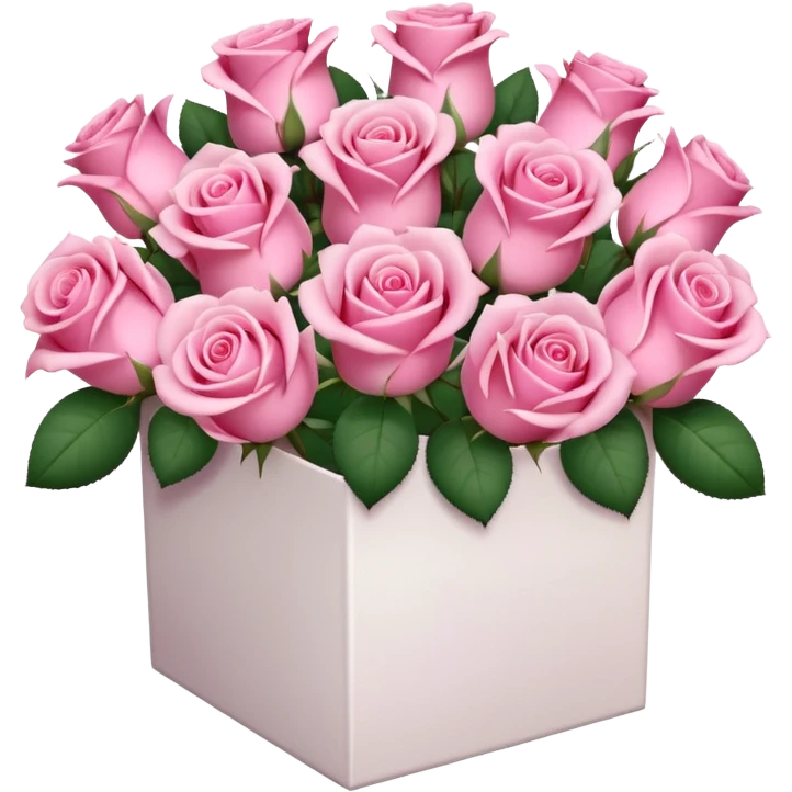bouquet of pink 30 roses in a white box，no leaves emoji