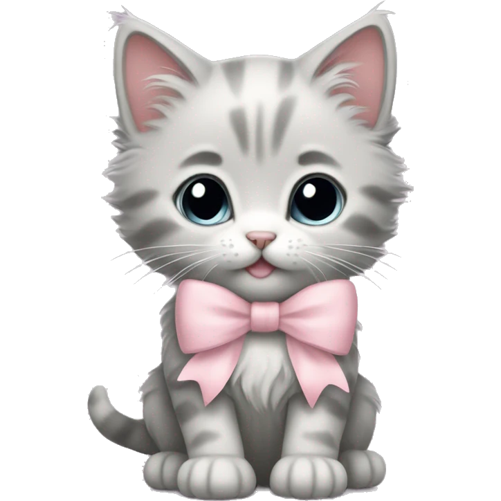big fluffy light gray kitten with pale pink bow emoji