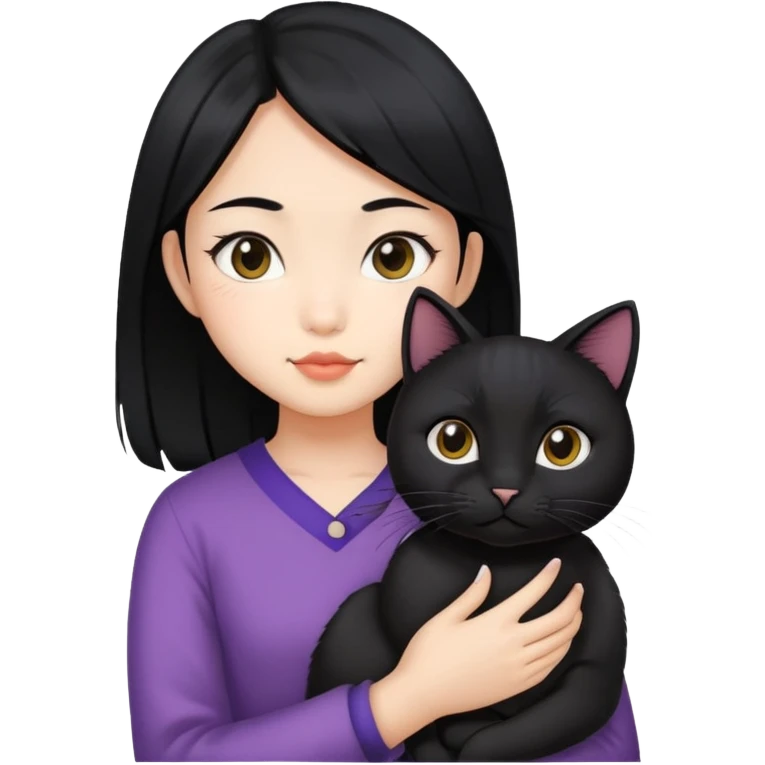 black hair asian girl holding black cat emoji