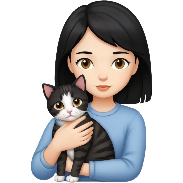 Black hair girl holding a tabby cat emoji