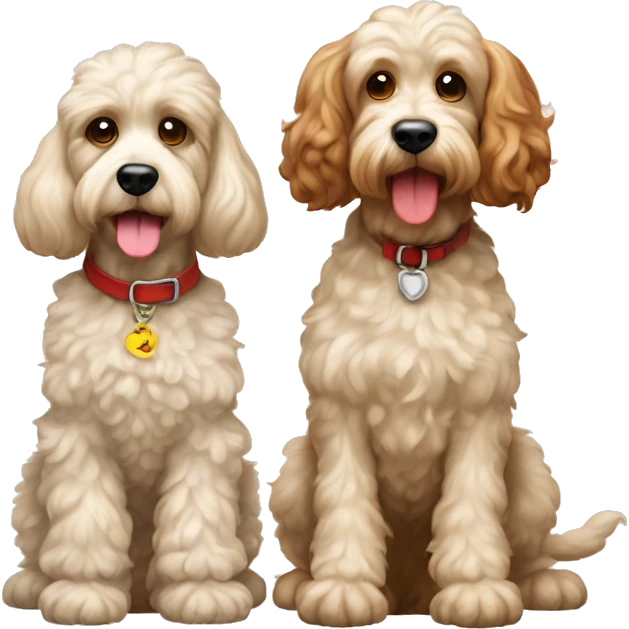 Two cockapoos full body one red cockapoo and one smaller cream color cockapoo  emoji