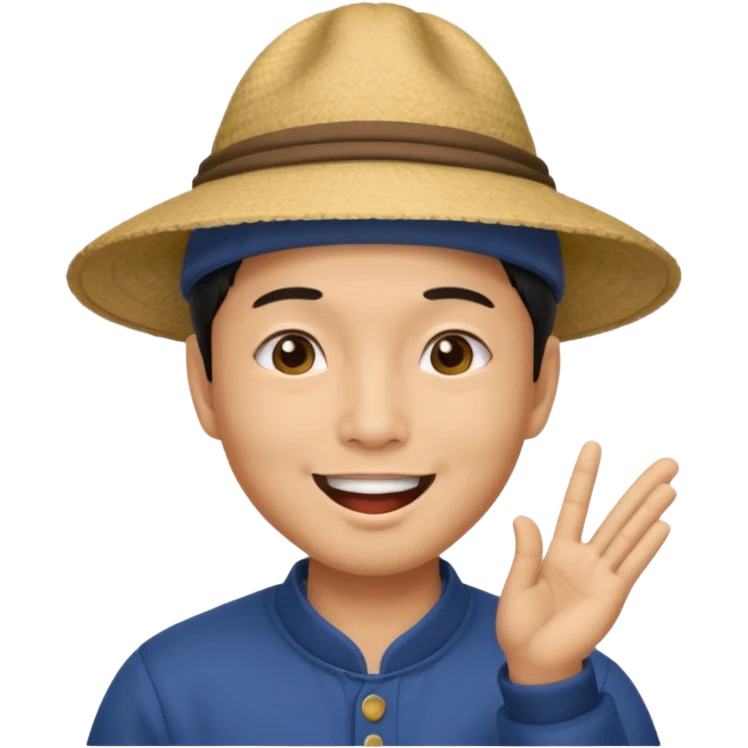 asian man in asian hat blowing a kiss emoji