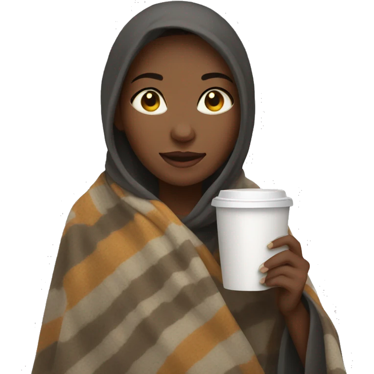 Girl wearing a blanket holding hot drink emoji