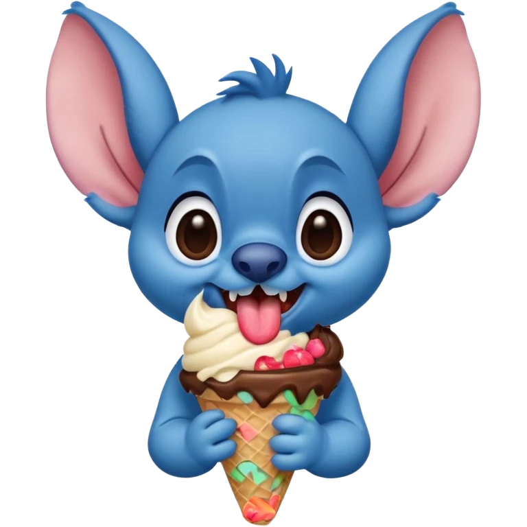 The Disney creature stitch licking a chocolate ice cream cone  emoji