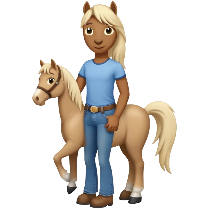 friendly anthropomorphised stallion in jeans and a t-shirt, standard pose emoji