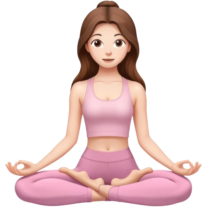 A girl with long hair in pale pink clothes does yoga emoji