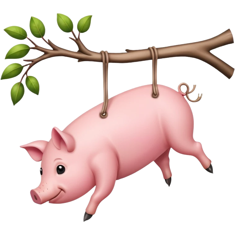 Pig’s legs hanging from tree branch emoji