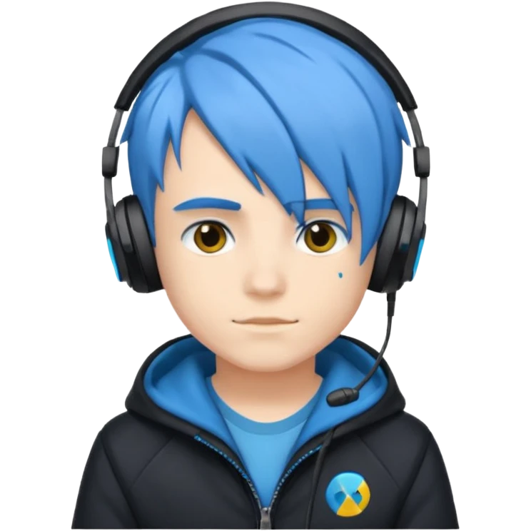 Boy gamer with headset, blue hair, black jacket, 











 emoji