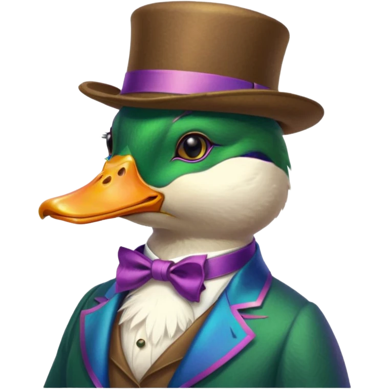 Create a mallard which has a hat and a monocle glasses
 emoji
