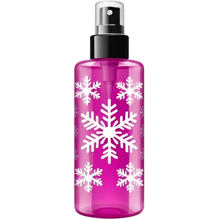 cynderical shaped pink body mist bottle with white snowflakes and faceted pattern emoji