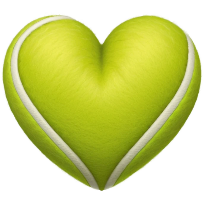 heart shape made of tennis ball material with the characteristic green fuzzy felt texture and white curved seam lines, clean polished iOS emoji style emoji