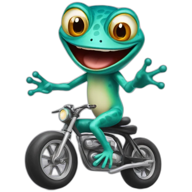 Crazyfrog riding an invisible motorbike with realistic organs emoji