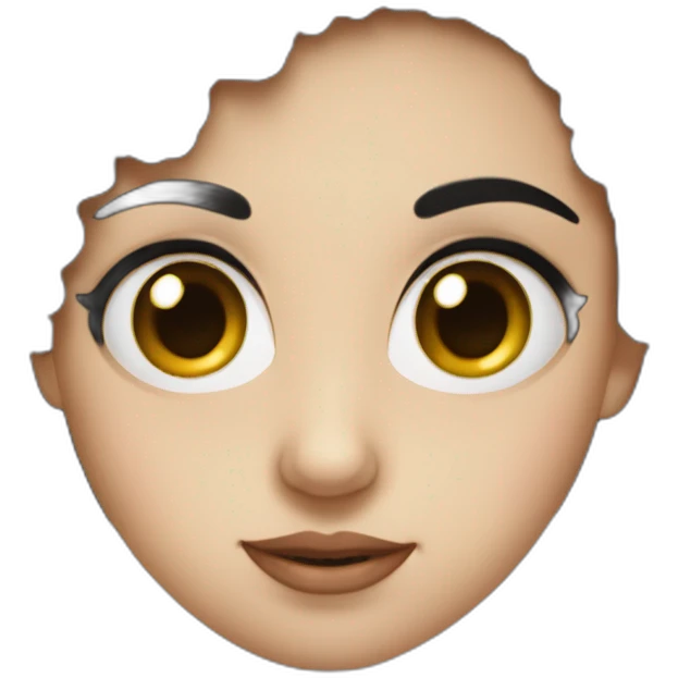 A girl with black hair, bushy eyebrows, big eyes, an average nose, an average nose and a rounded face emoji
