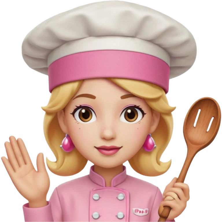 Pink chef hat princess peach with a hand emoji