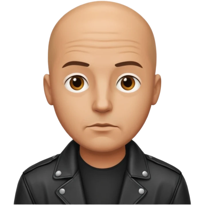 A serious bald man in a leather jacket emoji