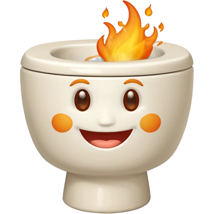 A smiling, happy toilet with fire coming from its bowl emoji