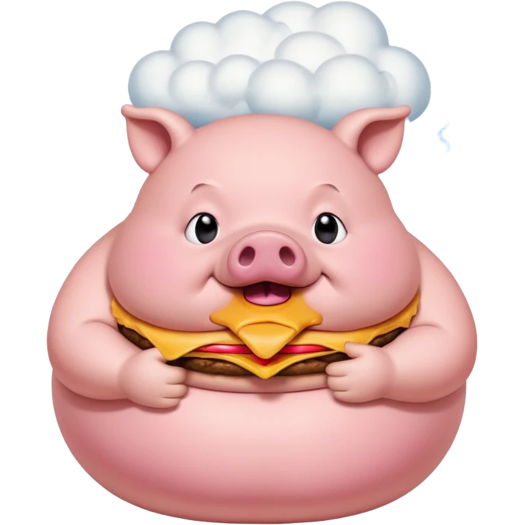 fat obese pig eating burger with fart cloud surrounding around it emoji