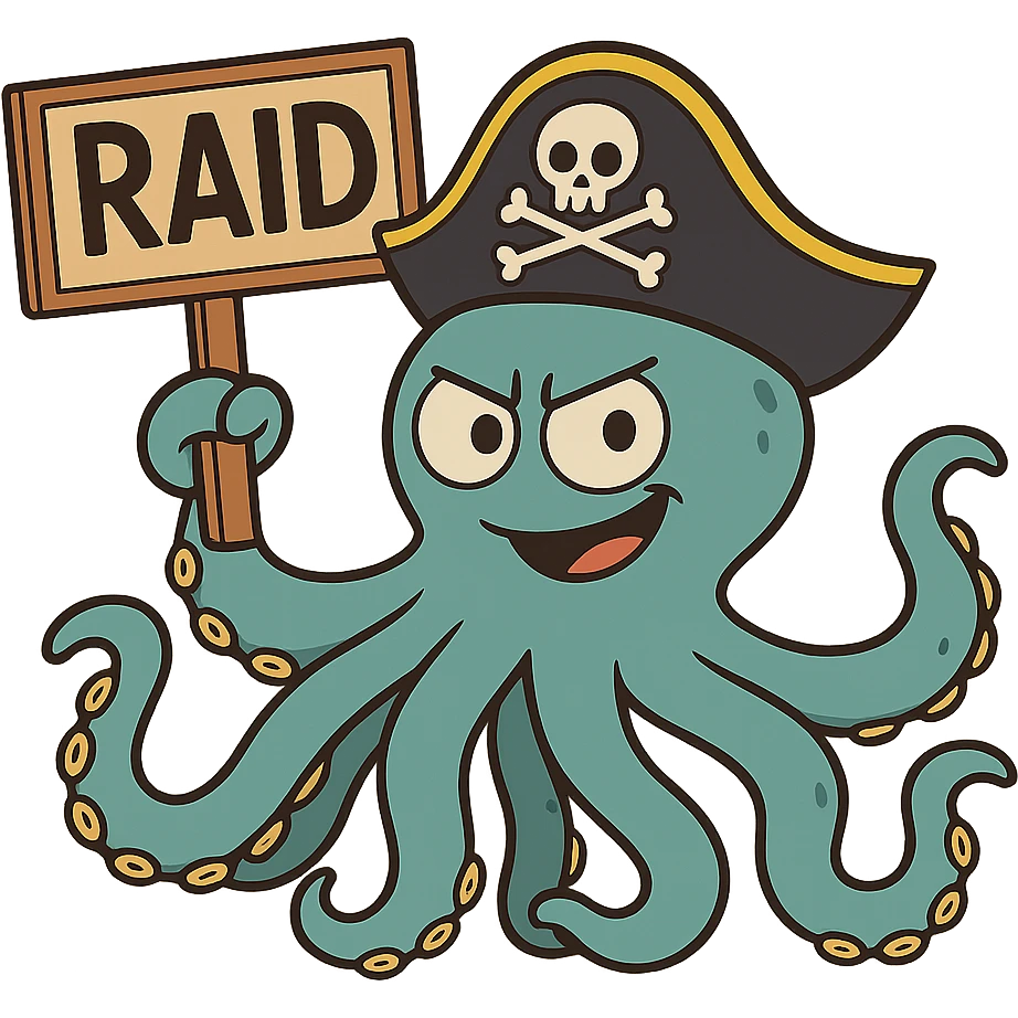 Remove the background while keeping the blue octopus pirate with RAID sign unchanged, preserving transparency. emoji