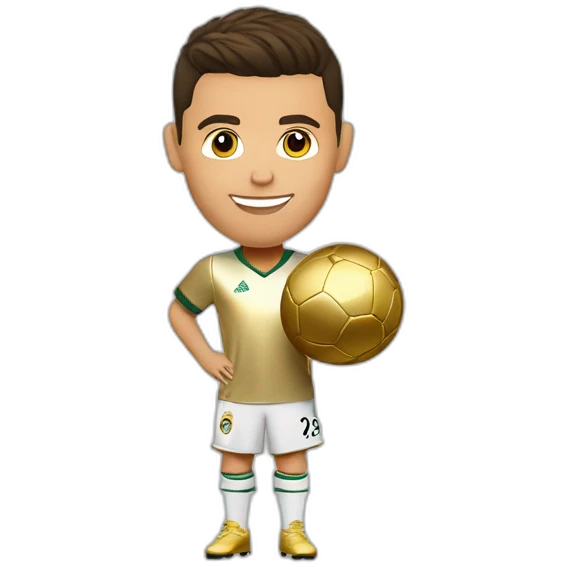 Cristiano ronaldo avec un ballon d'or dans les mains et l'autre main fais un signe 5 emoji