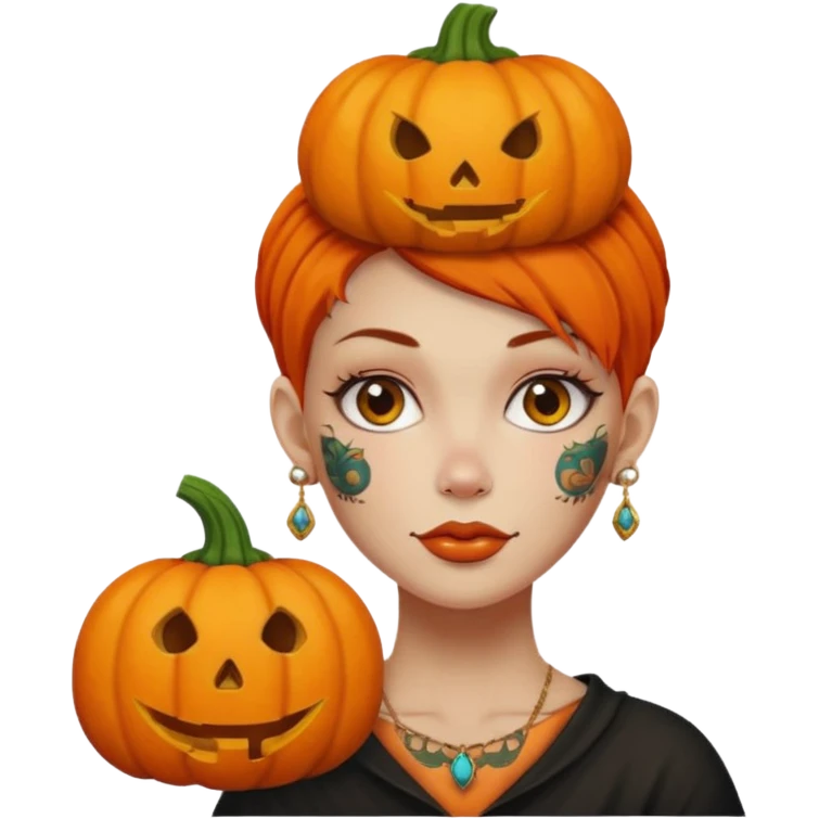 pumpkin head and face tattooed and extra big earing emoji
