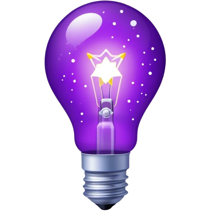 The bulb is a bright purple color, and inside it is electricity, snow with lots of stars. emoji