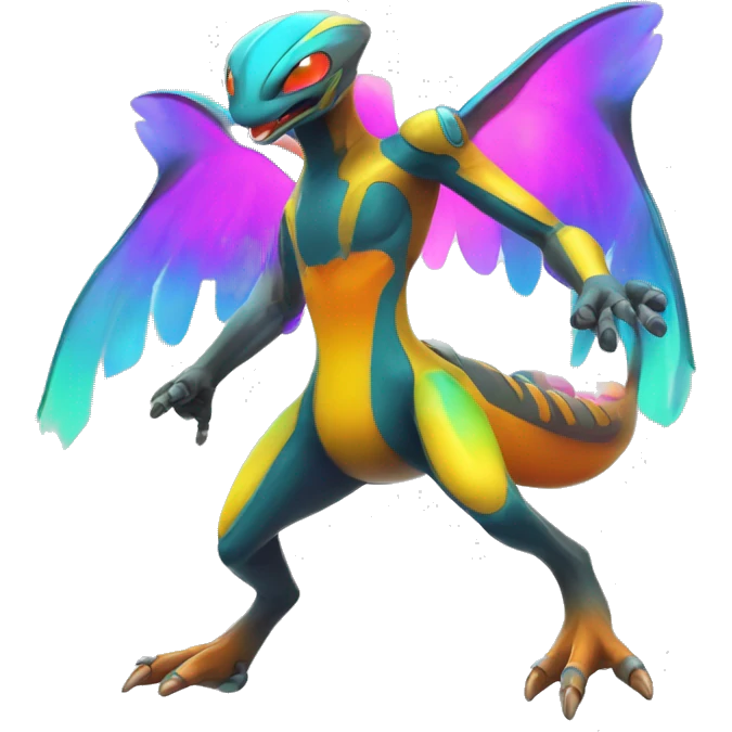 Colorful Neon Colors Vibrant Colors Flying Futuristic Fakémon-Pokémon-Creature Full Body emoji