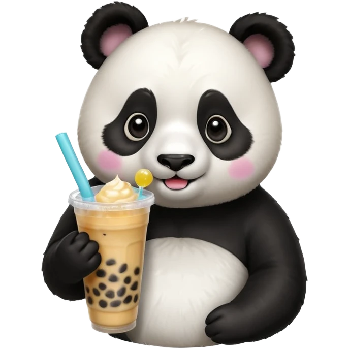 A panda drinking bubble tea, excited about the toppings, portrait, bust up emoji