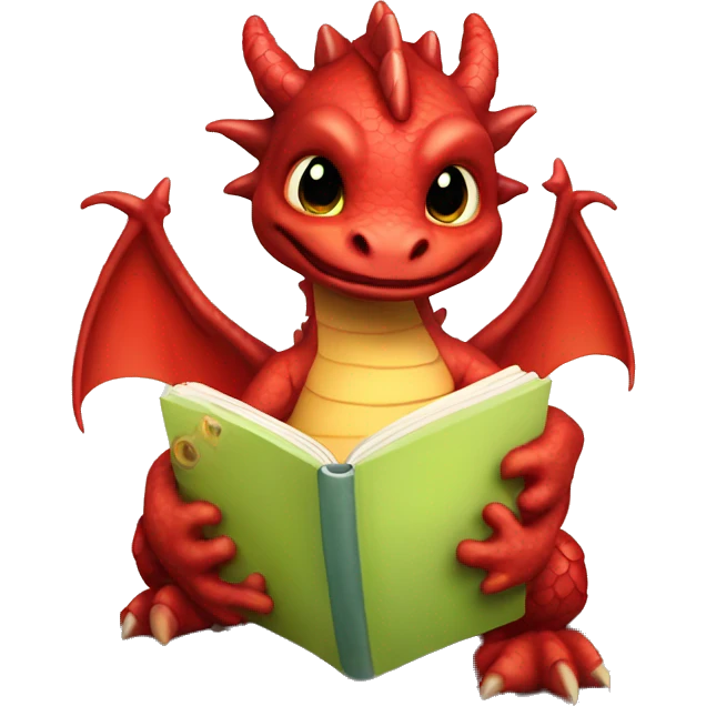 red baby dragon reading a book in freshly hatched egg emoji