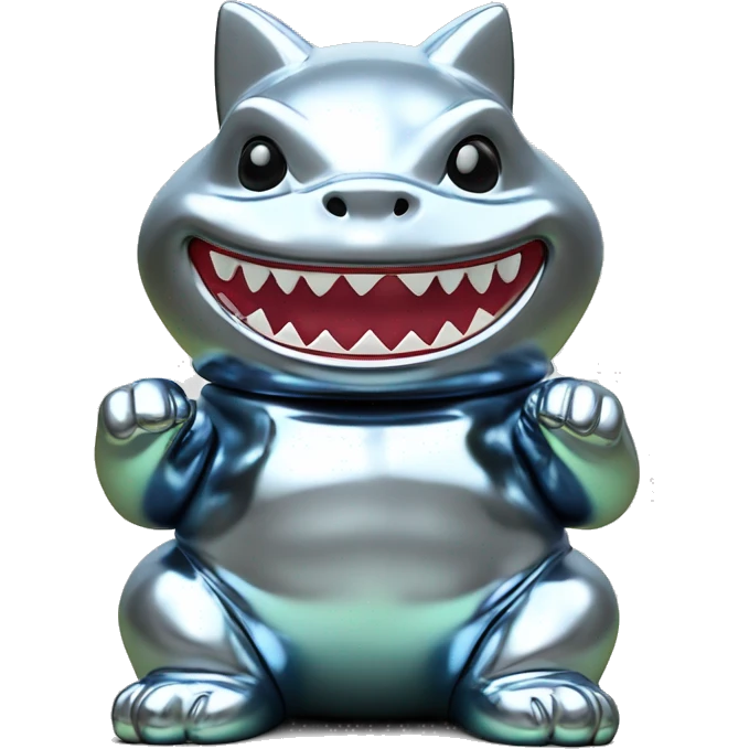 Full chrome plated solid color uncluttered maneki shark 3d emoji